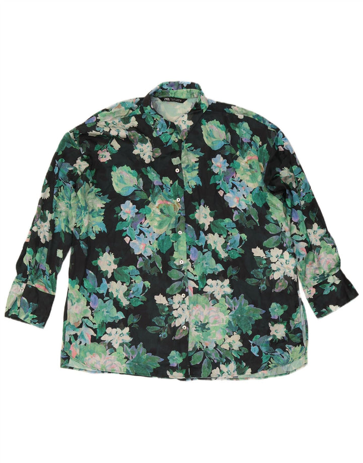 Zara Chemisier surdimensionné pour femme UK 16 Grand vert floral en polyester