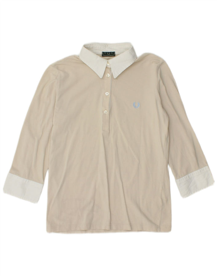 FRED PERRY Chemise pull à manches 3/4 pour femme UK 14 Large Beige Colourblock