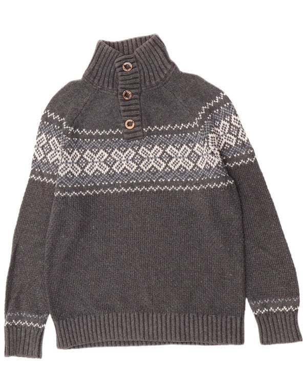 Fat Face Pull col boutonné pour homme Gris moyen Fair Isle Classic