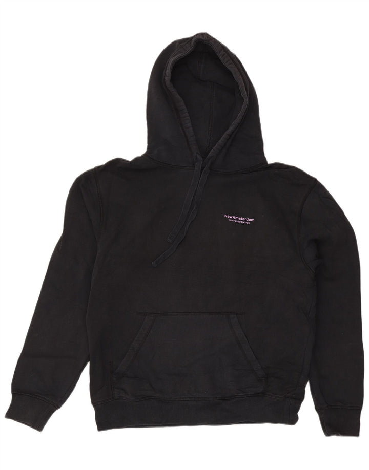 vintage Mens Graphic Hoodie Jumper Moyen Noir Coton