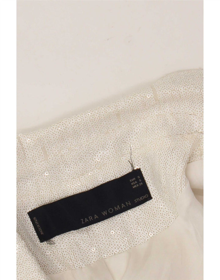 Zara Veste Blazer à Paillettes 1 Bouton pour Femme UK 10 Petit Blanc