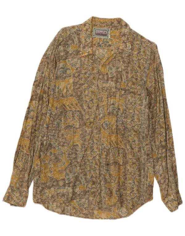 Chemise à motif abstrait vintage pour hommes grande viscose jaune