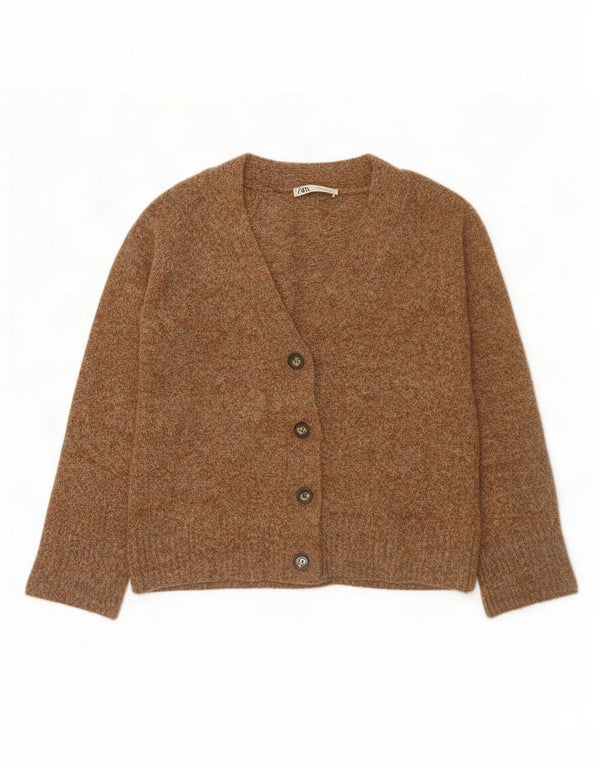 Zara Cardigan surdimensionné pour femme UK 10 Petit polyester marron