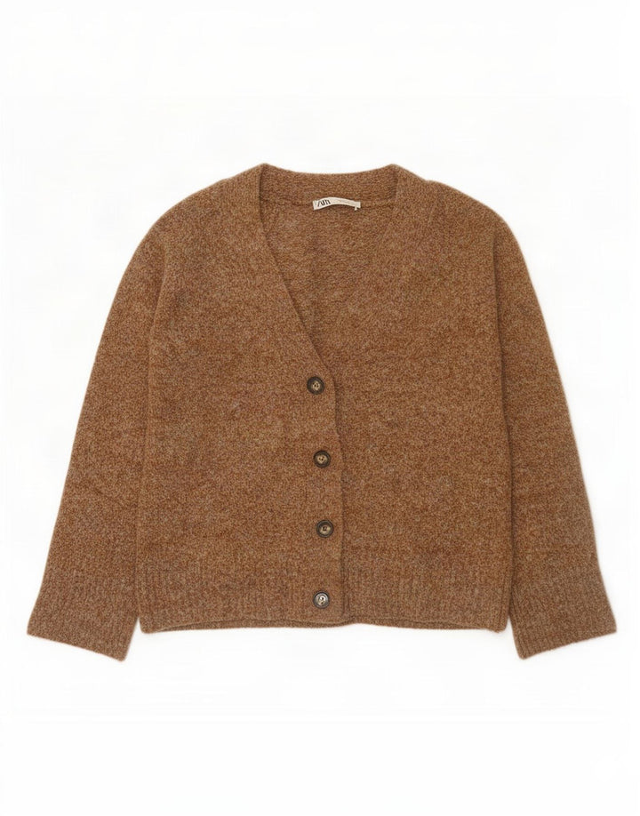Zara Cardigan surdimensionné pour femme UK 10 Petit polyester marron