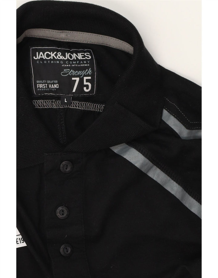 JACK & JONES Polo Homme Large Noir Géométrique