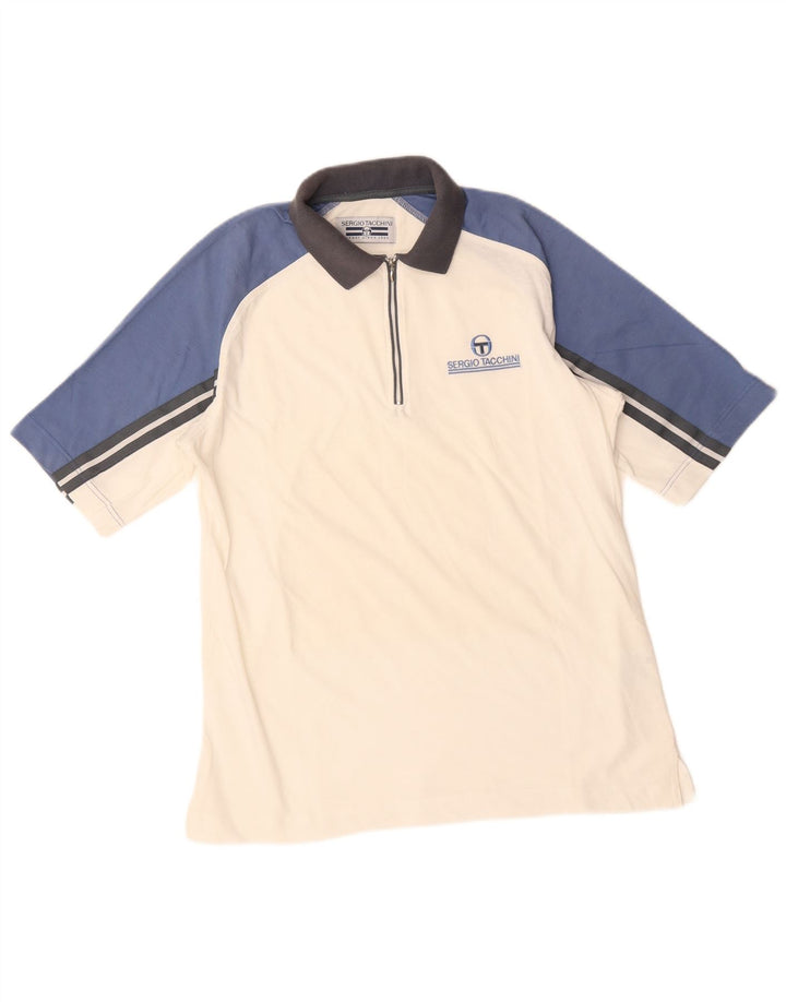 SERGIO TACCHINI Polo Homme Blanc Moyen Colourblock Coton