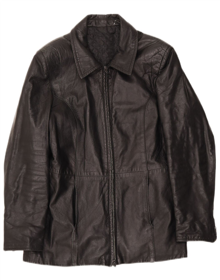 JACK DANIELS Womens Leather Jacket IT 48 Medium Black Leather