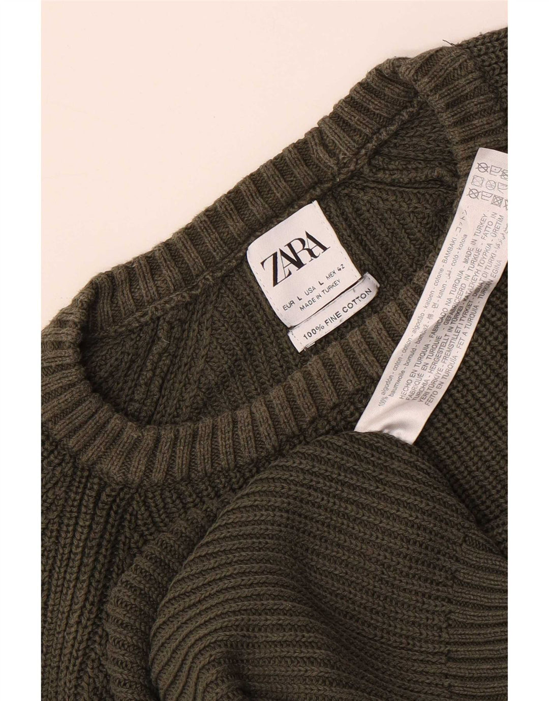 Zara Pull à col rond pour homme en coton vert Large