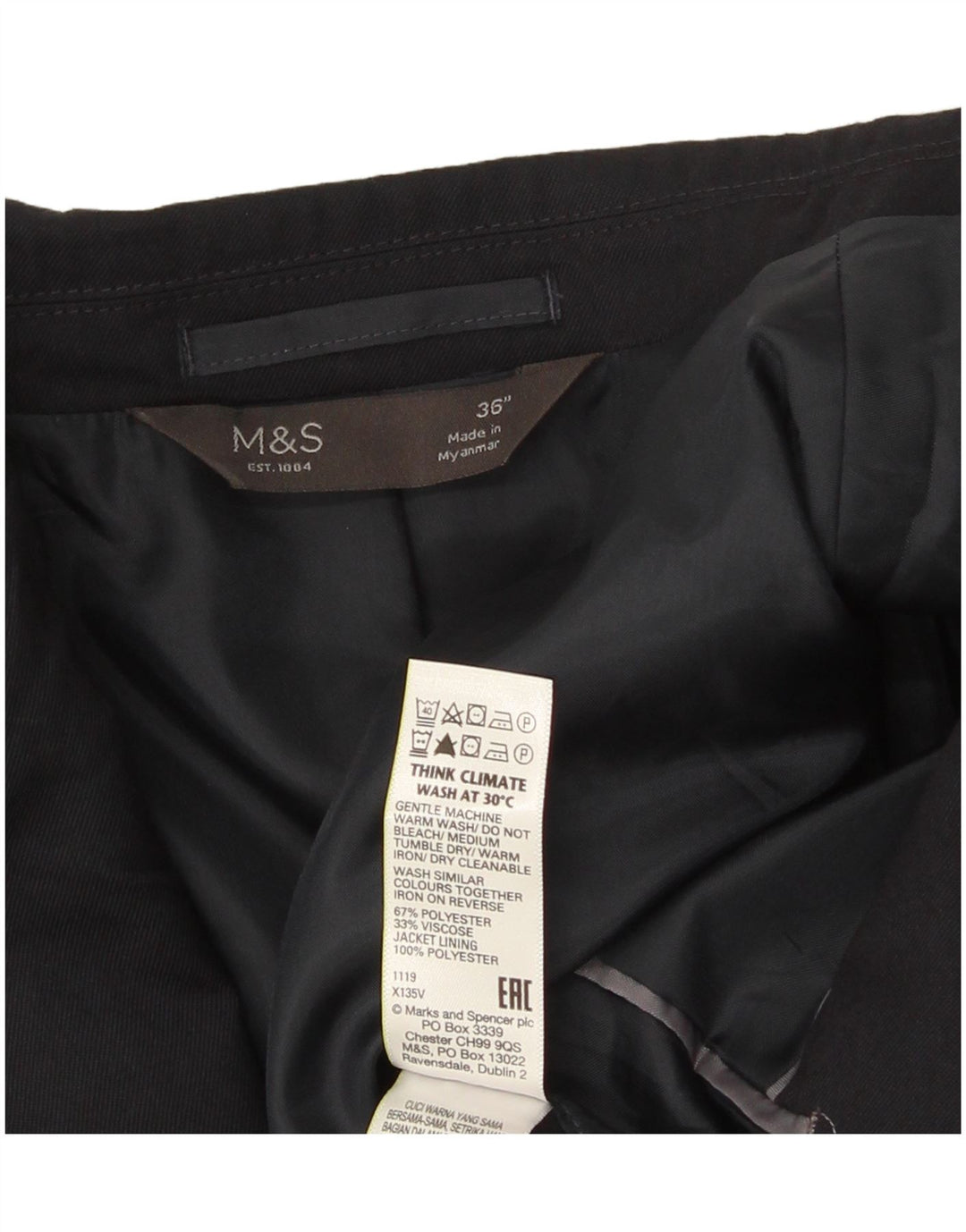 Marks & Spencer Veste blazer à 2 boutons pour homme UK 36 Small Bleu marine Polyester