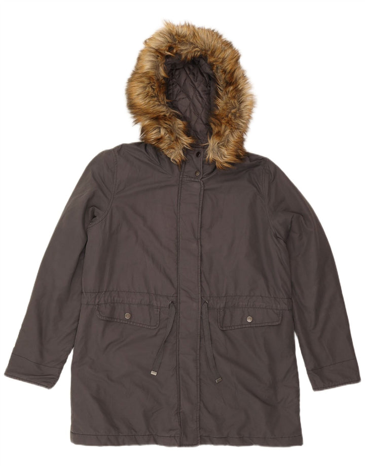Benetton Parka à capuche pour femme UK 40 Large Gris Coton