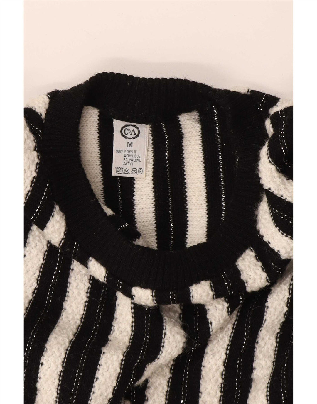 C&A Pull ras du cou pour femme UK 14 Acrylique rayé noir moyen