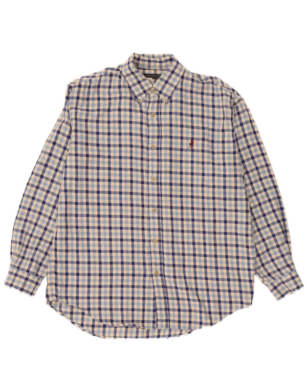 Marlboro Classics Mens Flannel Shirt Large Blue Gingham Cotton