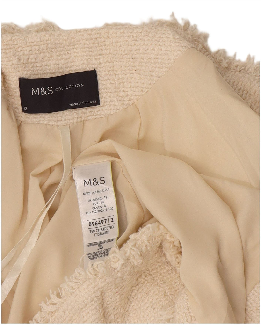 Marks & Spencer Veste blazer ouverte pour femme UK 12 Medium Off White Coton