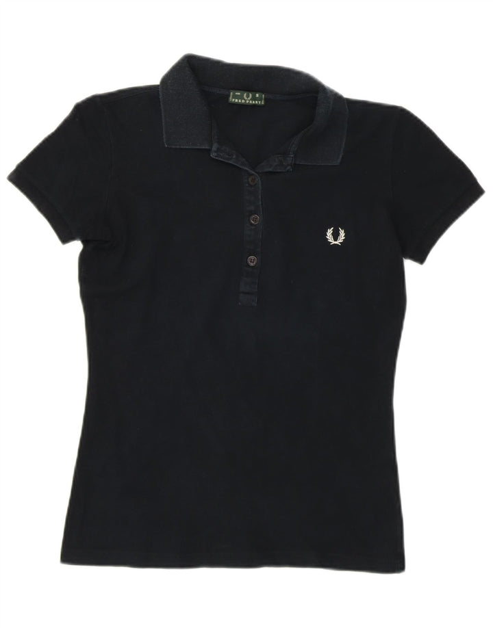 FRED PERRY Polo Femme UK 8 Small Noir Coton