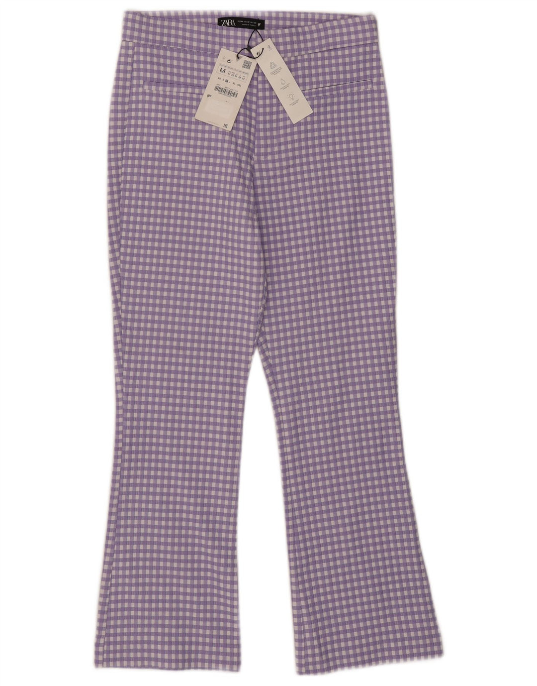 Zara Pantalon court bootcut pour femme Medium W28 L25 Vichy violet