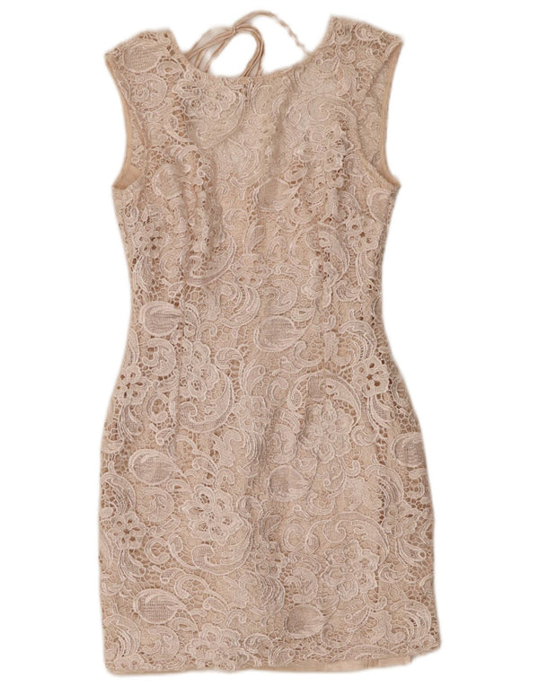 Lipsy Robe fourreau sans manches en dentelle pour femme UK 10 Petit motif cachemire beige