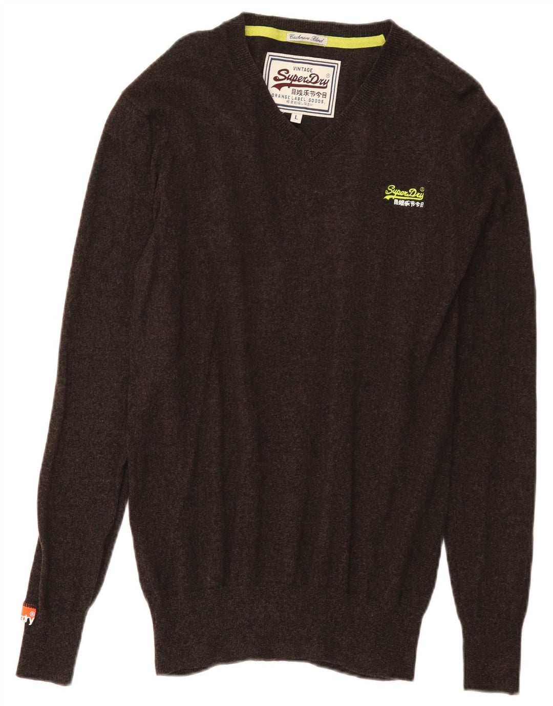 Superdry Pull col V pour homme en coton marron Large