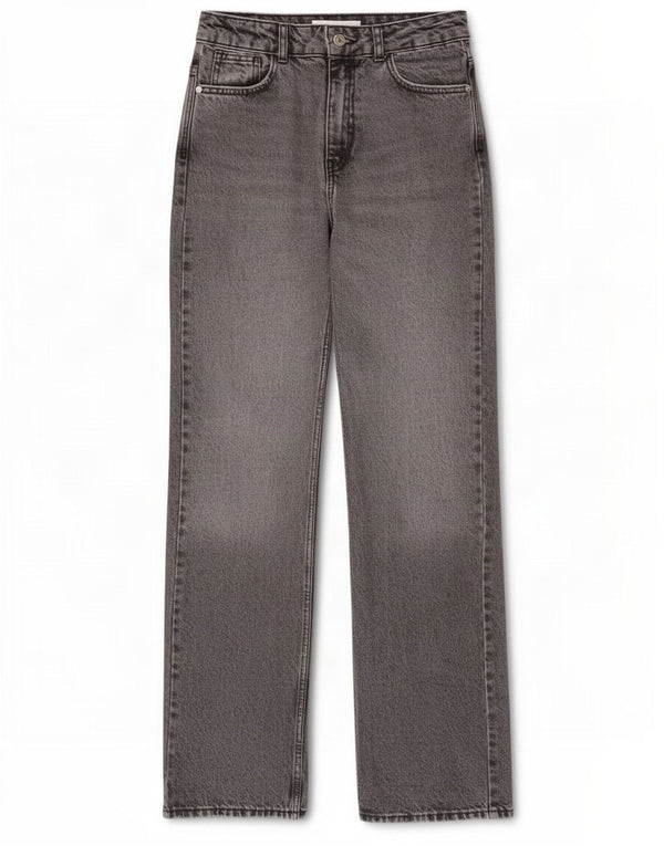 Zara Femme Jean Taille Haute EU 36 XS W26 L32 Gris Coton