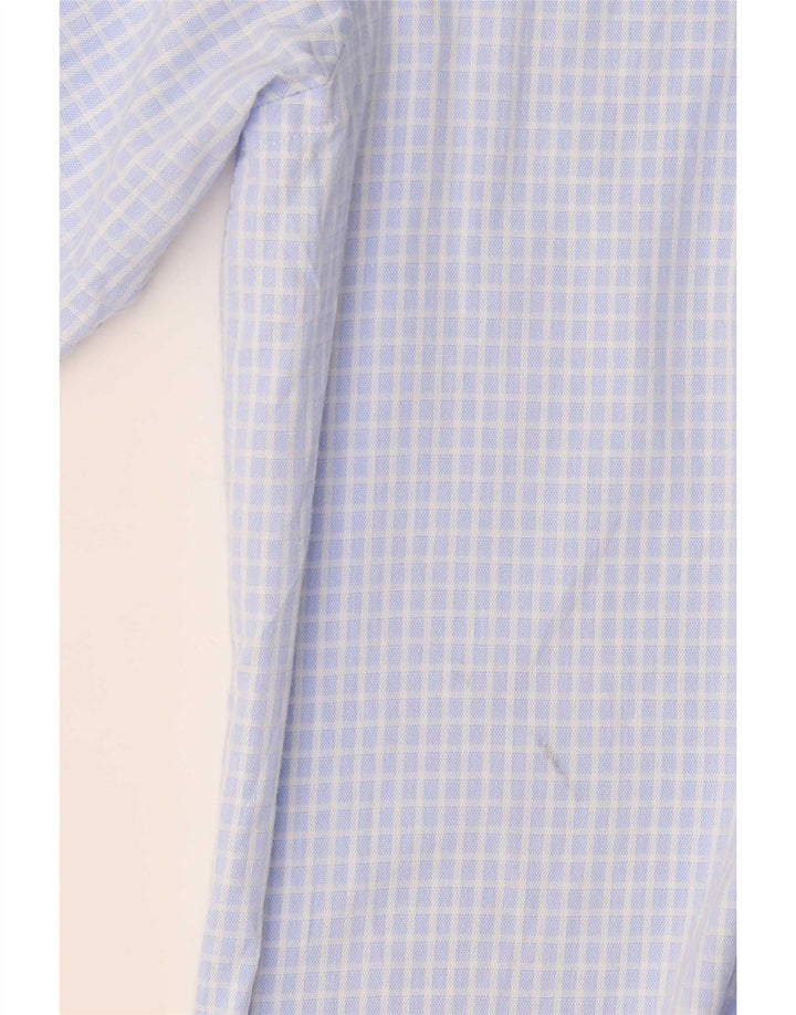 Chaps Chemise stretch coupe régulière pour homme Taille 18 2XL Coton vichy bleu