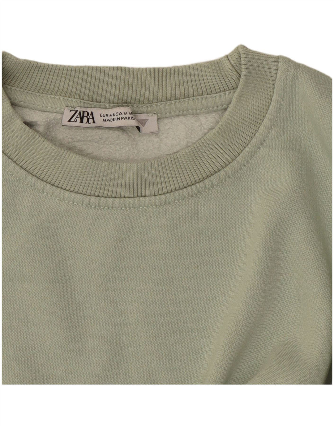 ZARA Femme Sweat-shirt court à manches 3/4 UK 14 Coton vert moyen