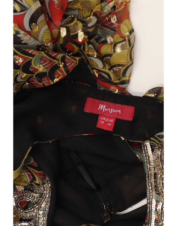 Monsoon Robe trapèze sans manches pour femme UK 18 XL Vert Floral