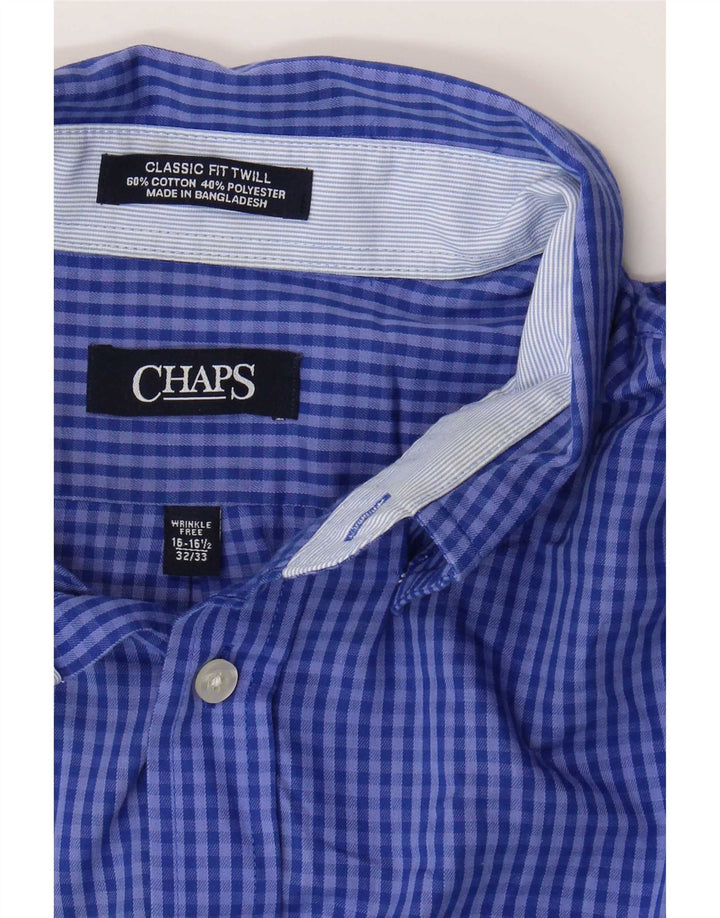 Chaps Chemise coupe classique pour homme Taille 16 16 1/2 Grand coton vichy bleu