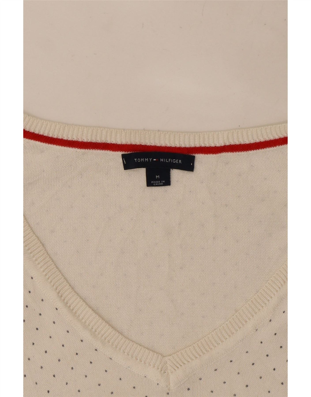 Tommy Hilfiger Pull col V pour femme UK 12 Medium Blanc à pois