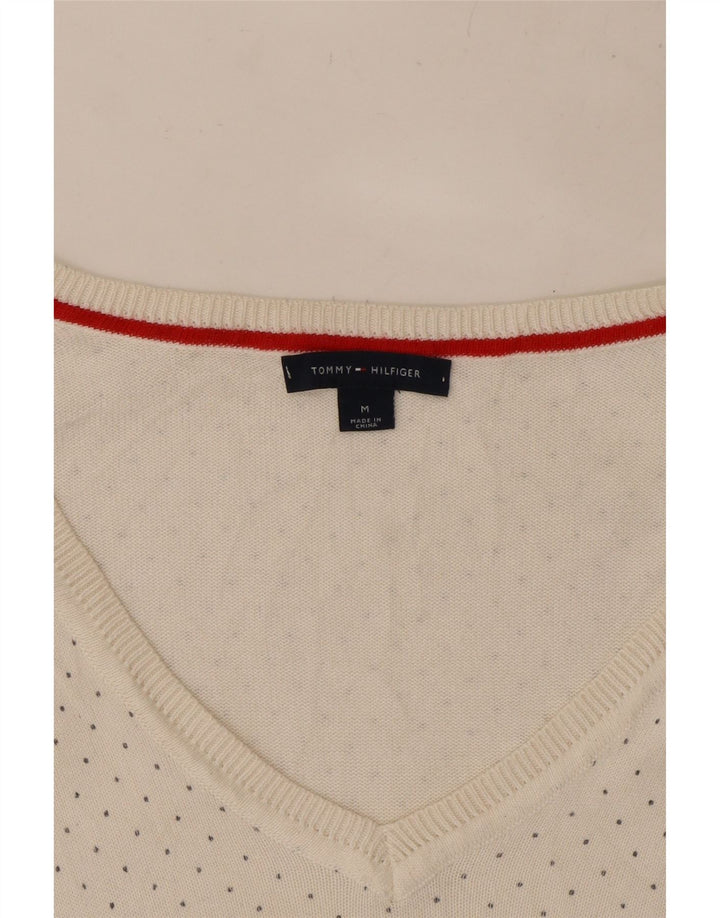 Tommy Hilfiger Pull col V pour femme UK 12 Medium Blanc à pois