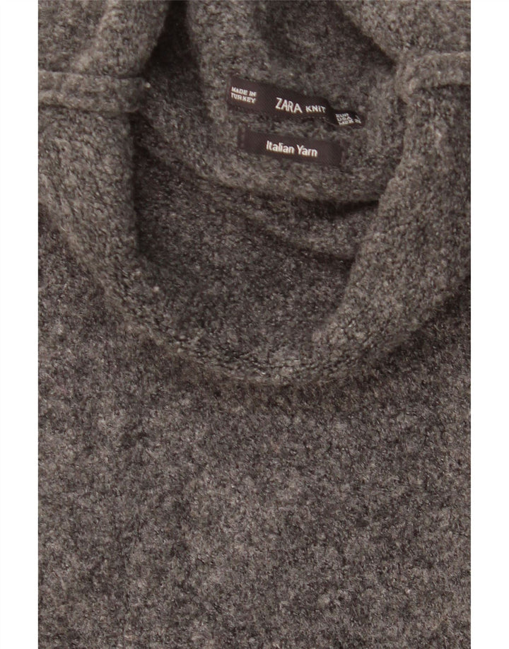 ZARA Femme Pull surdimensionné à manches 3/4 et col roulé UK 10 Petit Gris