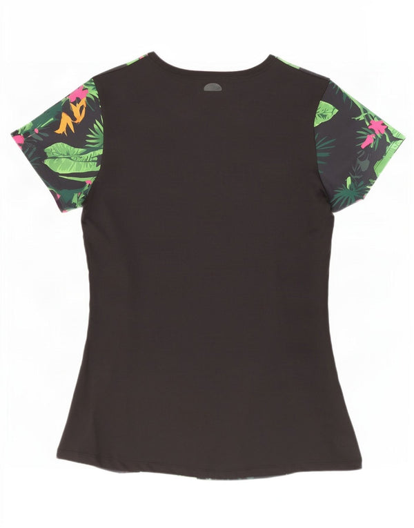 Ellesse Womens Graphic T-Shirt Top UK 12 Medium Noir Floral Polyester