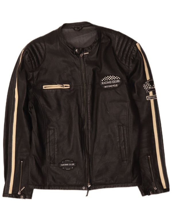 Vintage Mens Motorcycle Graphic Leather Racer Jacket UK 40 Large Black
