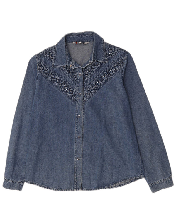 chemise en denim femme vintage UK 14 coton bleu moyen