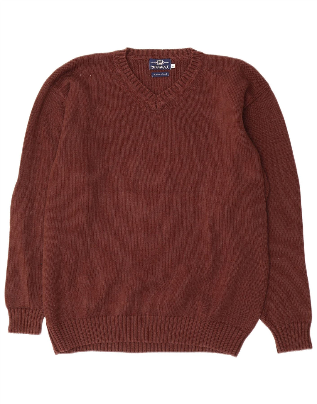 VINTAGE Pull col V homme grand coton marron