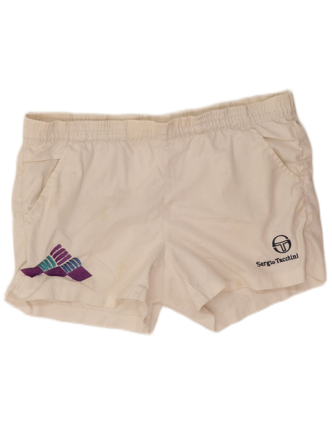Sergio Tacchini Short de sport graphique pour hommes IT 46 petit polyester blanc