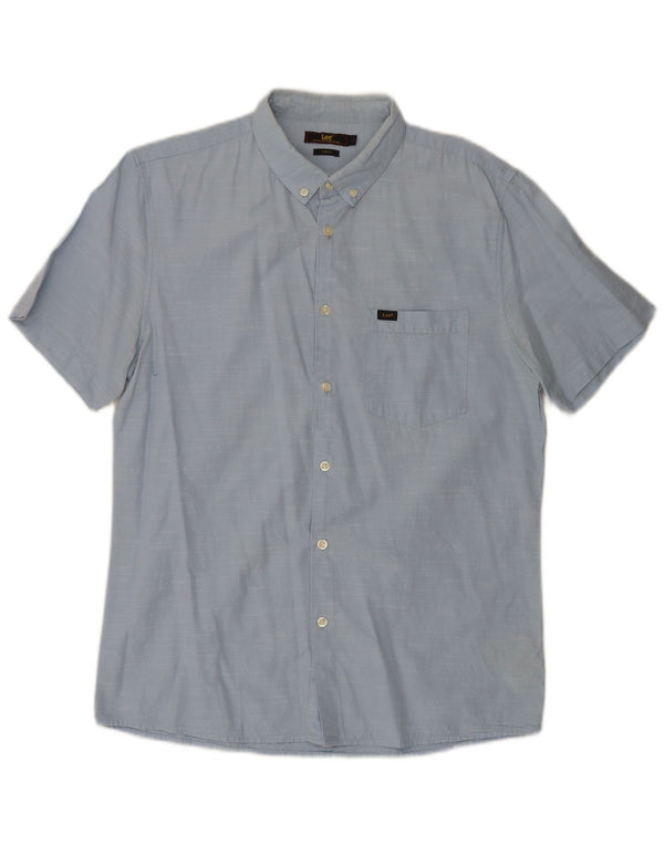 Lee Chemise Slim à Manches Courtes pour Hommes en Coton Bleu Large