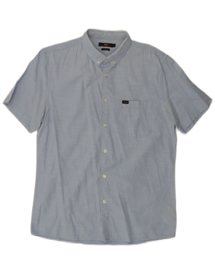 Lee Chemise Slim à Manches Courtes pour Hommes en Coton Bleu Large