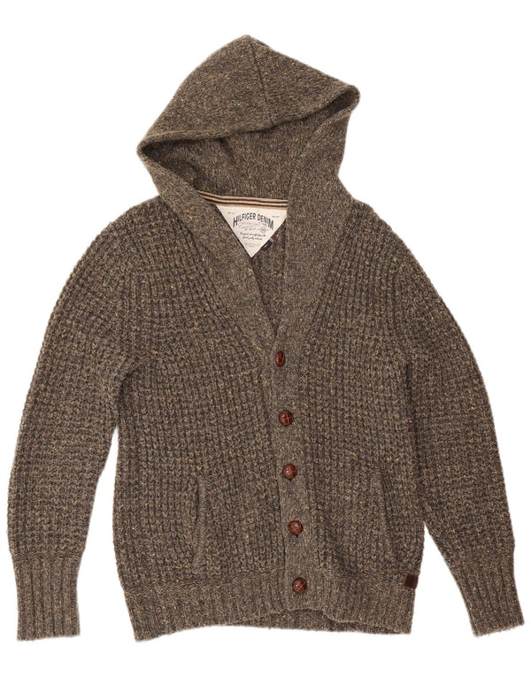 Tommy Hilfiger Cardigan à capuche pour homme en acrylique moucheté petit gris