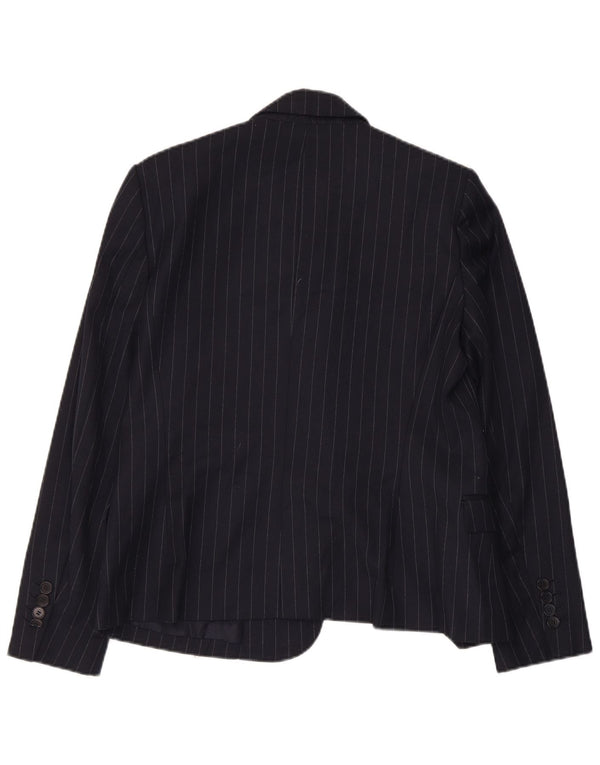 Zara Veste Blazer 1 Bouton Femme UK 14 Grande Rayure Bleu Marine