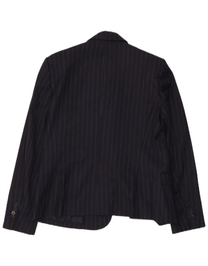 Zara Veste Blazer 1 Bouton Femme UK 14 Grande Rayure Bleu Marine