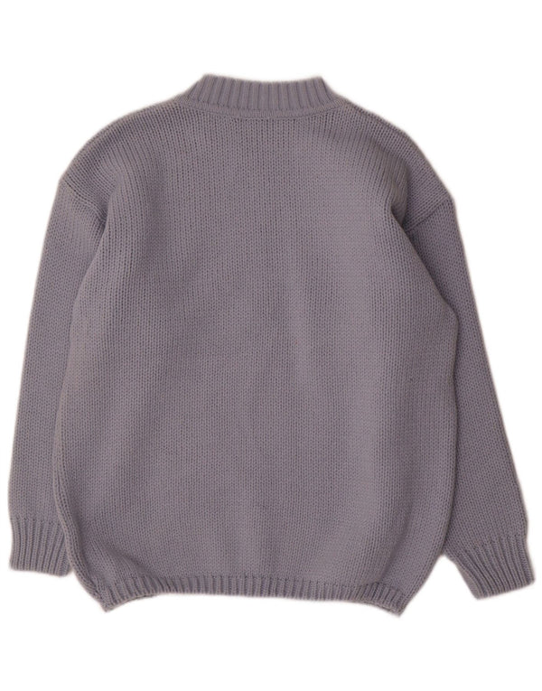 vintage Femme Turtle Neck Jumper Pull UK 14 Laine Florale Bleu Moyen