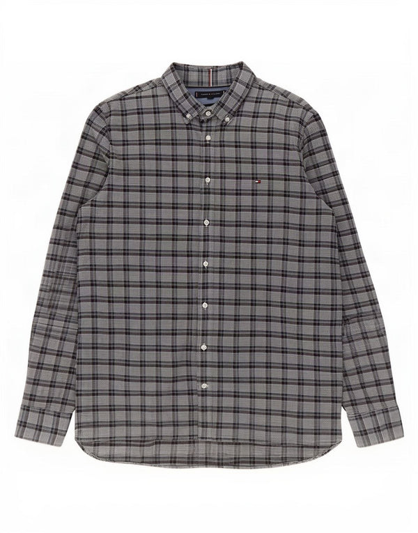Tommy Hilfiger Chemise slim en flanelle pour homme 2XL Gris à carreaux en coton