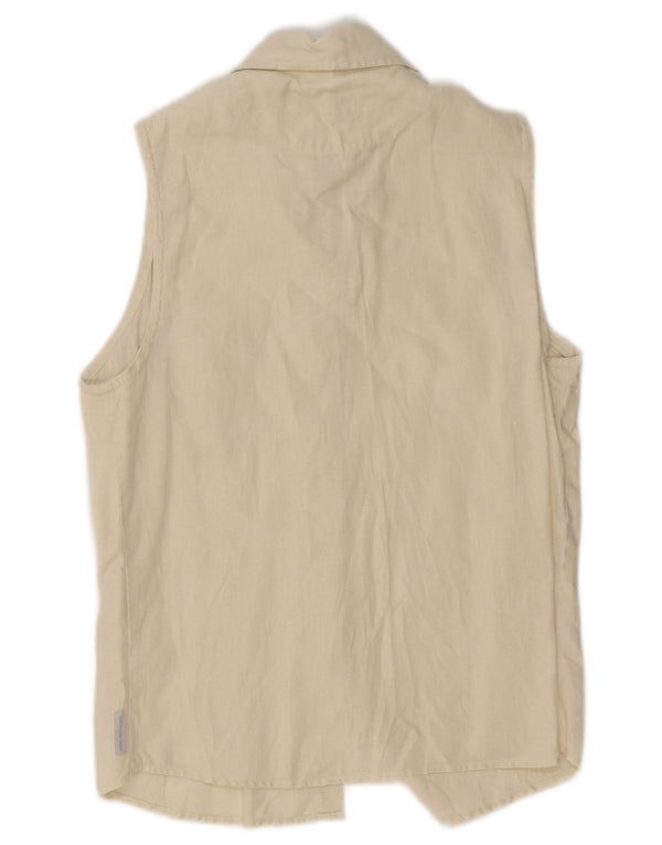 Calvin Klein Jeans Chemise sans manches pour femme UK 12 Lin beige moyen