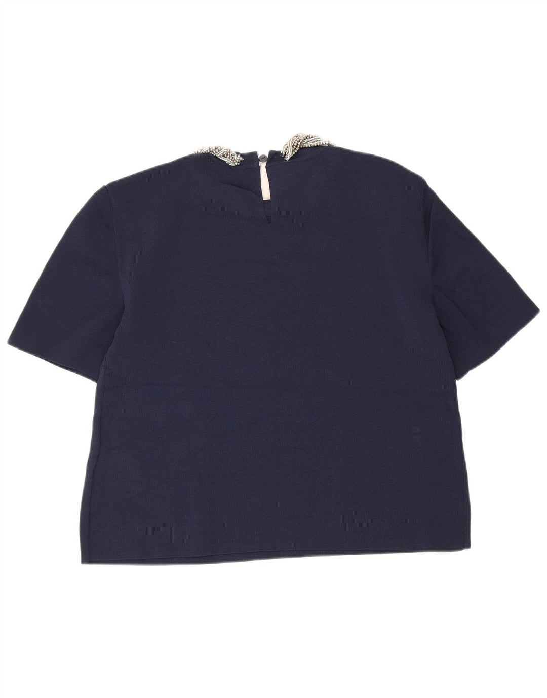 Zara Womens Crop Blouse Top UK 12 Bleu Marine Moyen Viscose