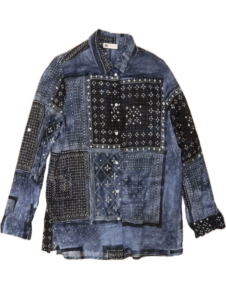 DIANA GALLESI Womens Shirt UK 14 Large Blue Patchwork Cotton Vintage Diana Gallesi and Second-Hand Diana Gallesi from Messina Hembry 