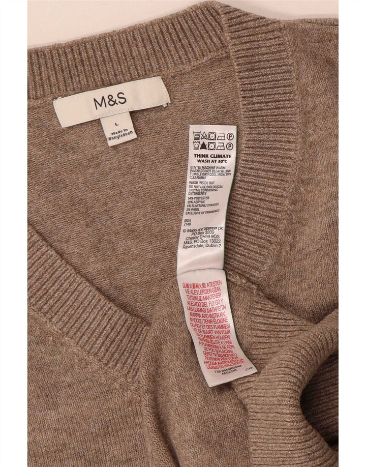 Marks & Spencer Pull col en V pour homme Large Beige Polyester