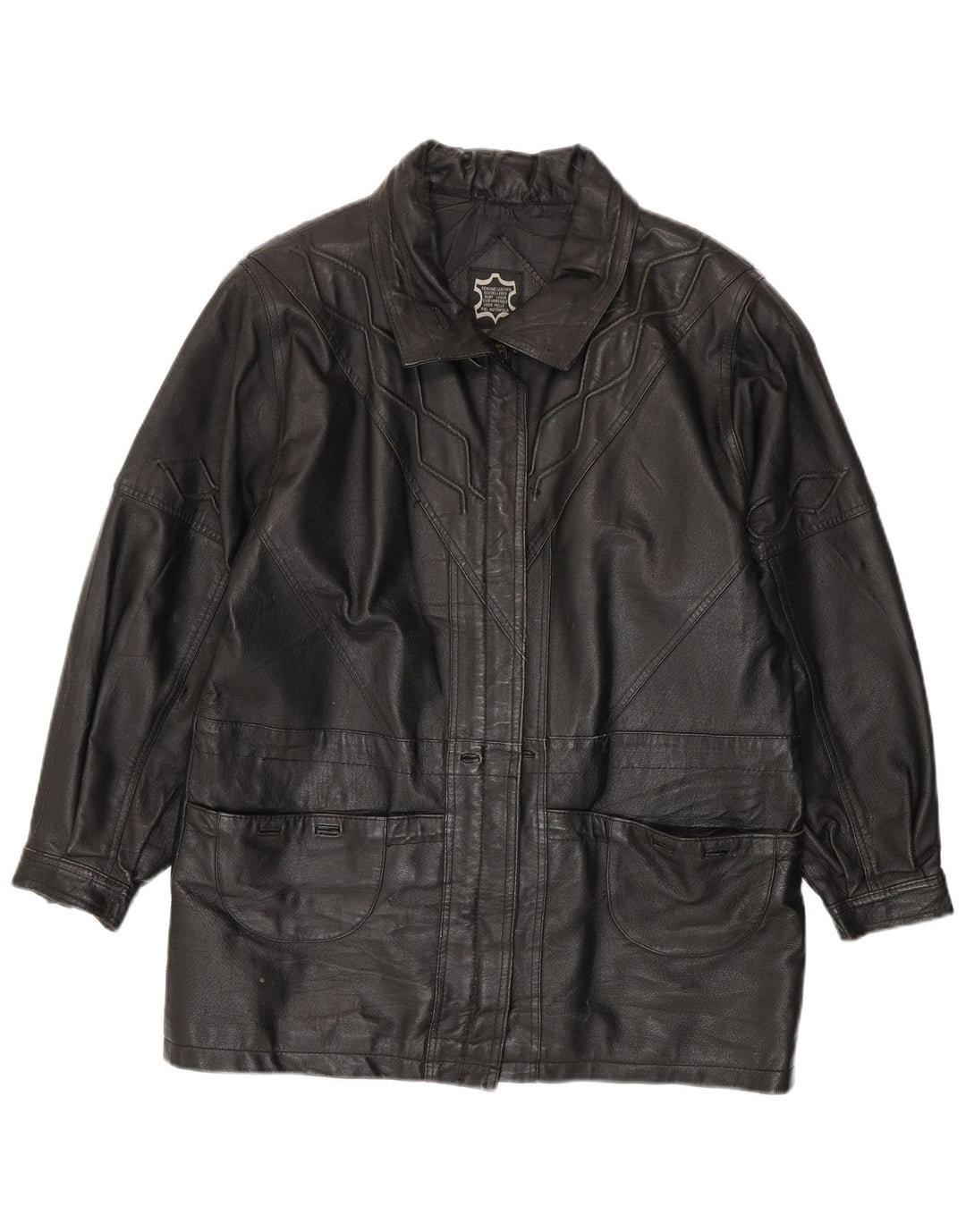 veste en cuir femme vintage UK 16 Grand cuir noir