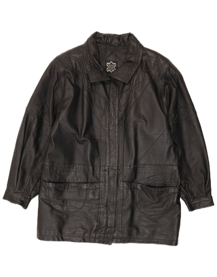 veste en cuir femme vintage UK 16 Grand cuir noir