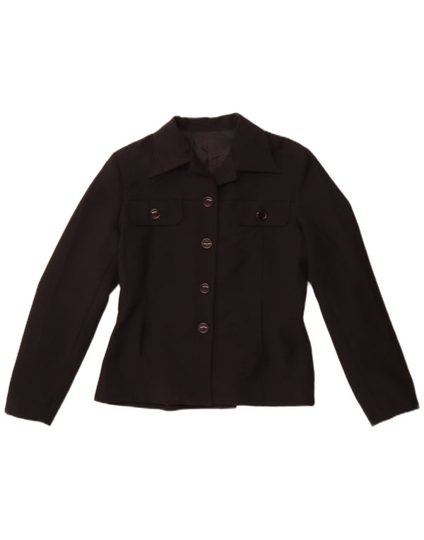 vintage Femme 4 Bouton Blazer Veste IT 44 Moyen Noir Polyester