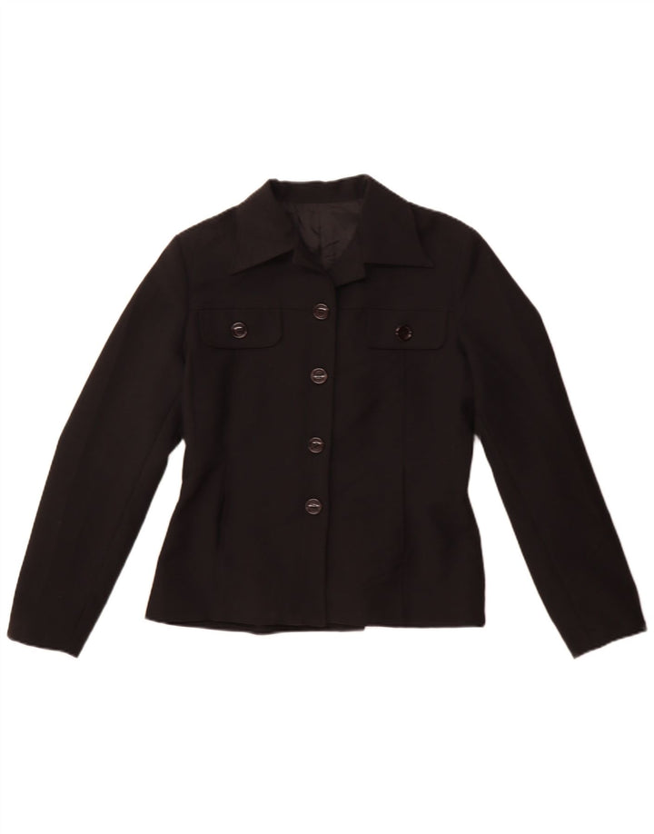 vintage Femme 4 Bouton Blazer Veste IT 44 Moyen Noir Polyester