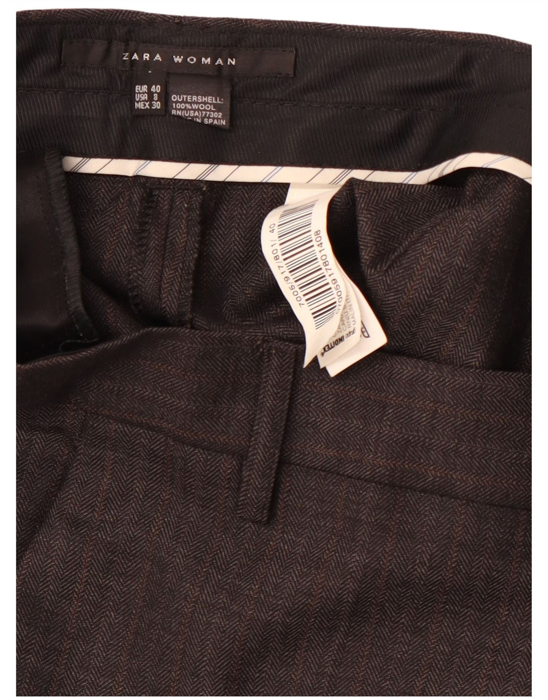 Pantalon Chino Droit Femme ZARA EU 40 Medium W30 L28 Gris Chevrons